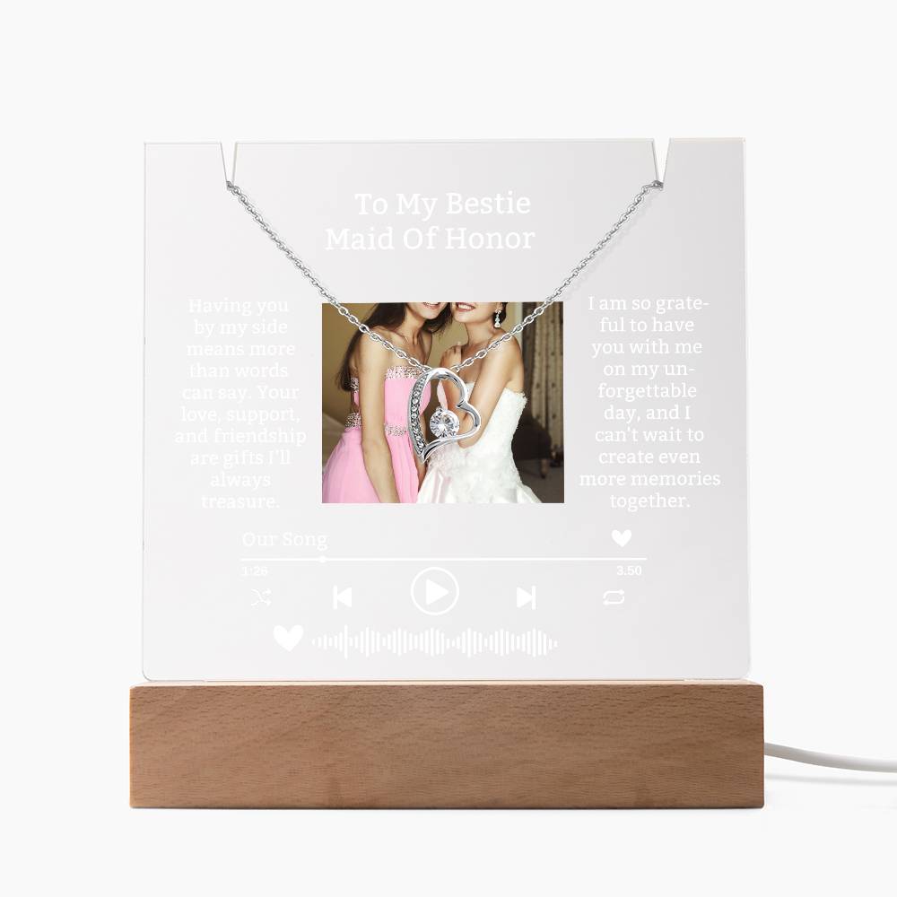 To My Maid Of Honor-Grateful To Have You With Me-Personalize this elegant Keepsake Acrylic Bundle, featuring a stunning Square Acrylic and the beautiful Forever Love Necklace 324 - Essential Home Zone Essential Home Zone LED Corded Base / 14K White Gold Finish Jewelry To My Maid Of Honor-Grateful To Have You With Me-Personalize this elegant Keepsake Acrylic Bundle, featuring a stunning Square Acrylic and the beautiful Forever Love Necklace 324