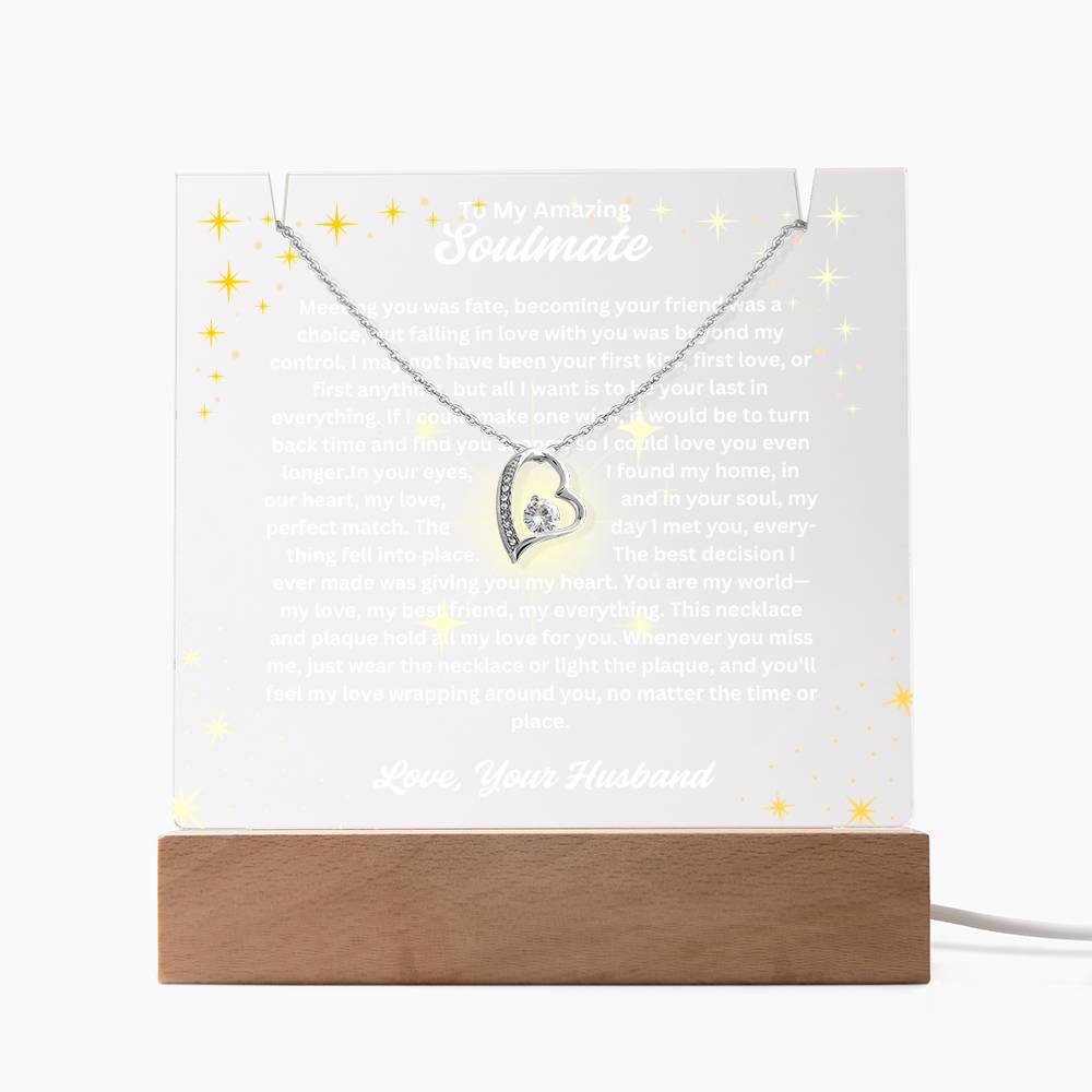 To My Soulmate-Your Last Everything-Personalized this Keepsake 7 LED Light Acrylic Bundle,featuring a Square Acrylic and the beautiful Forever Love Necklace 333 - Essential Home Zone Essential Home Zone LED Corded Base / 14K White Gold Finish Jewelry To My Soulmate-Your Last Everything-Personalized this Keepsake 7 LED Light Acrylic Bundle,featuring a Square Acrylic and the beautiful Forever Love Necklace 333