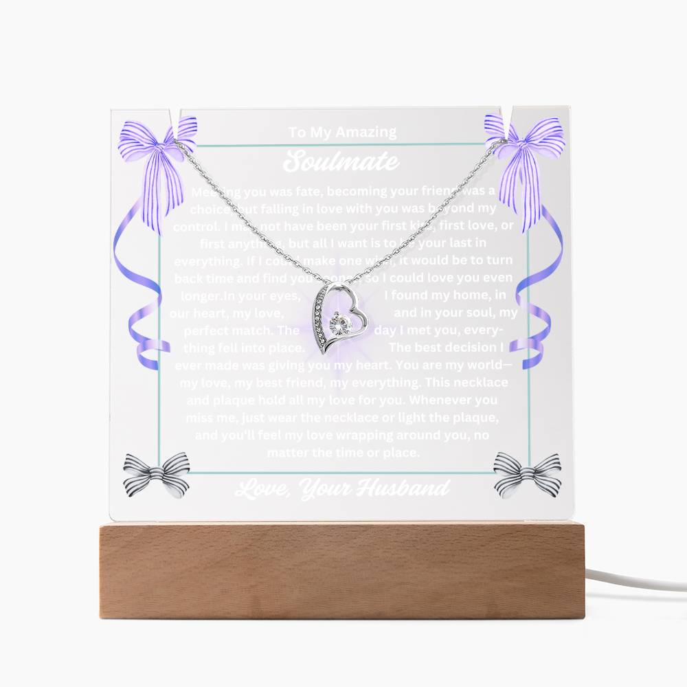 To My Soulmate-Meeting You Was Fate-Personalized this Keepsake 7 LED Light Acrylic Bundle,featuring a Square Acrylic and the beautiful Forever Love Necklace 330 - Essential Home Zone Essential Home Zone LED Corded Base / 14K White Gold Finish Jewelry To My Soulmate-Meeting You Was Fate-Personalized this Keepsake 7 LED Light Acrylic Bundle,featuring a Square Acrylic and the beautiful Forever Love Necklace 330