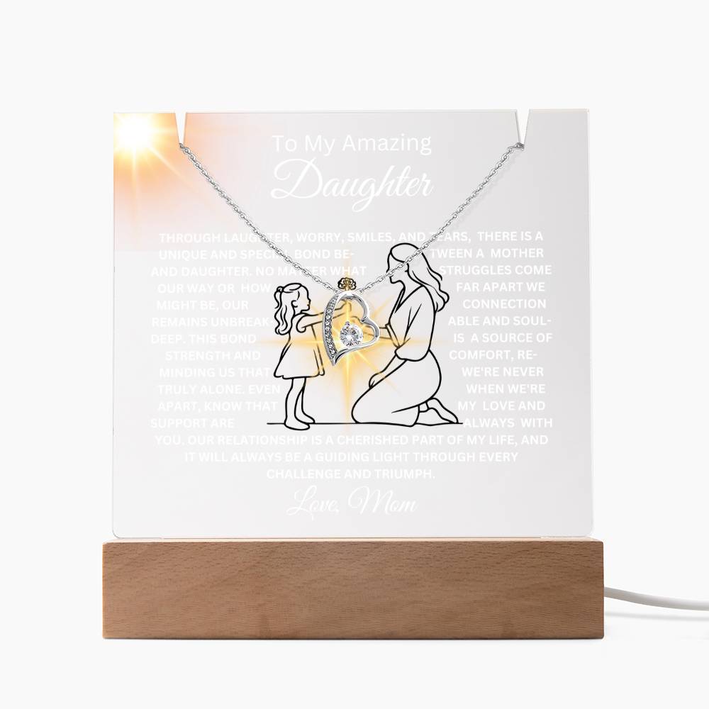 To My Daughter-Unique Bond with Mom-Personalized this Keepsake 7 LED Light Acrylic Bundle,featuring a Square Acrylic and the beautiful Forever Love Necklace 140 - Essential Home Zone Essential Home Zone LED Corded Base / 14K White Gold Finish Jewelry To My Daughter-Unique Bond with Mom-Personalized this Keepsake 7 LED Light Acrylic Bundle,featuring a Square Acrylic and the beautiful Forever Love Necklace 140