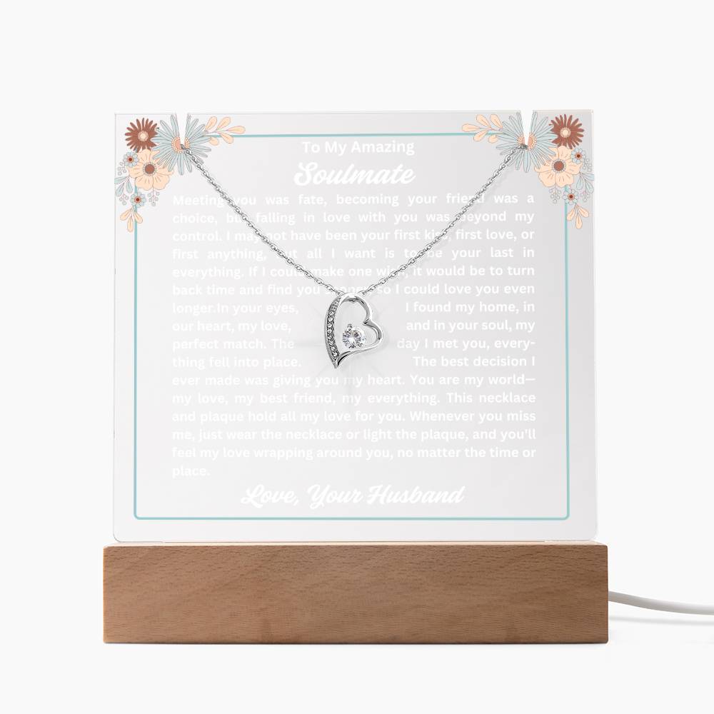 To My Soulmate-Meeting You Was Fate-Personalized this Keepsake 7 LED Light Acrylic Bundle,featuring a Square Acrylic and the beautiful Forever Love Necklace 326 - Essential Home Zone Essential Home Zone LED Corded Base / 14K White Gold Finish Jewelry To My Soulmate-Meeting You Was Fate-Personalized this Keepsake 7 LED Light Acrylic Bundle,featuring a Square Acrylic and the beautiful Forever Love Necklace 326