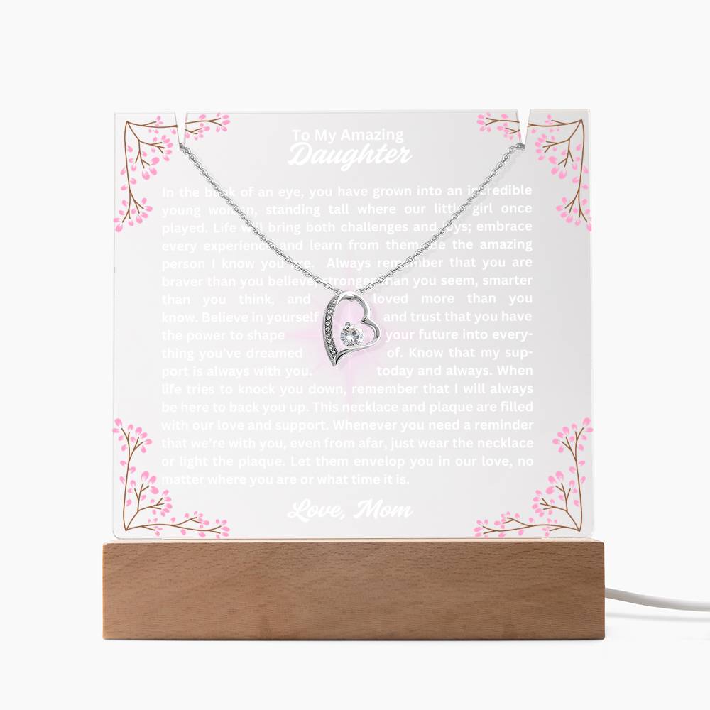 To My Daughter-In The Blink Of An Eye-Personalized this Keepsake 7 LED Light Acrylic Bundle,featuring a Square Acrylic and the beautiful Forever Love Necklace 309 - Essential Home Zone Essential Home Zone LED Corded Base / 14K White Gold Finish Jewelry To My Daughter-In The Blink Of An Eye-Personalized this Keepsake 7 LED Light Acrylic Bundle,featuring a Square Acrylic and the beautiful Forever Love Necklace 309