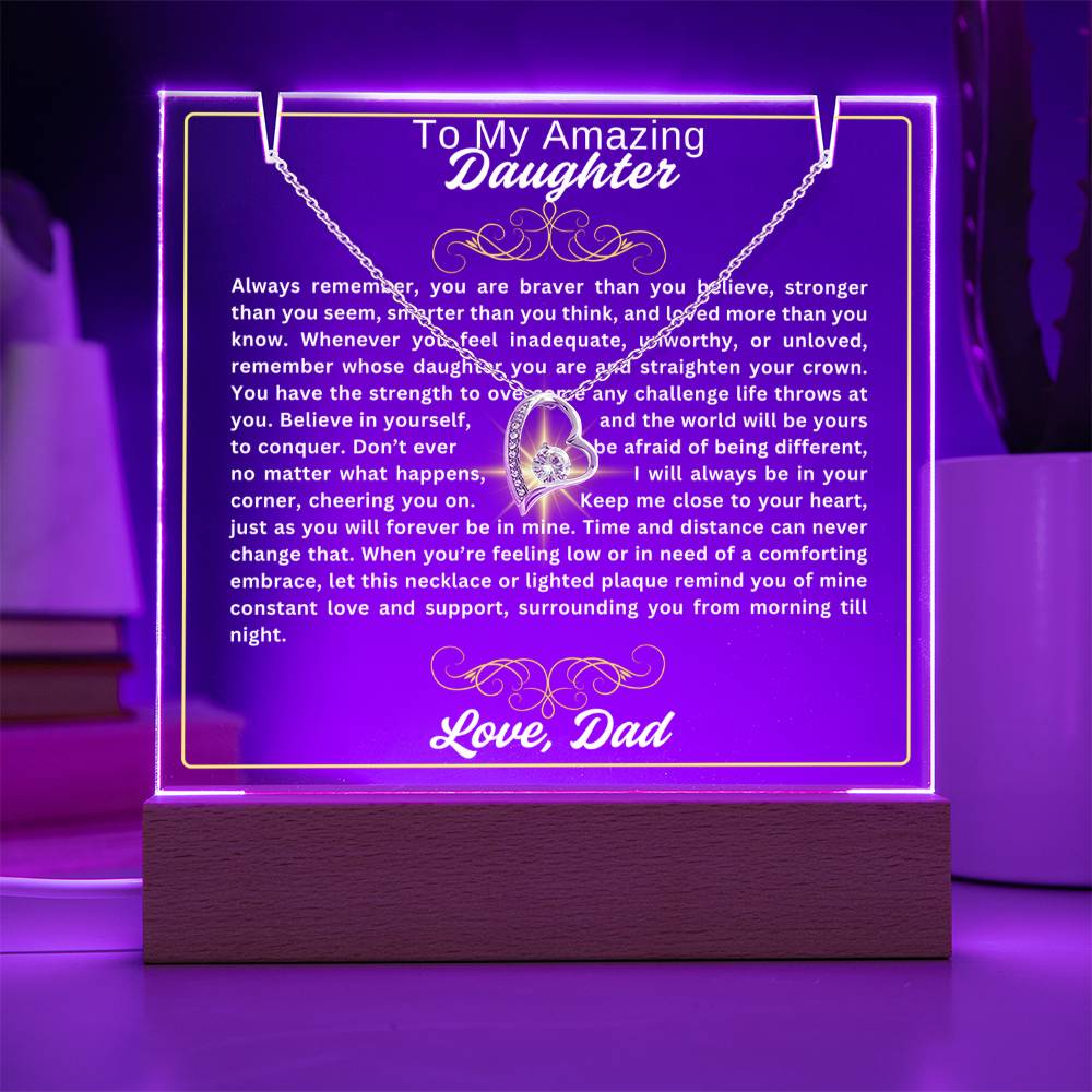 To My Daughter-Braver Than You Believe-Personalized this Keepsake 7 LED Light Acrylic Bundle,featuring a Square Acrylic and the beautiful Forever Love Necklace 45 - Essential Home Zone Essential Home Zone Jewelry To My Daughter-Braver Than You Believe-Personalized this Keepsake 7 LED Light Acrylic Bundle,featuring a Square Acrylic and the beautiful Forever Love Necklace 45