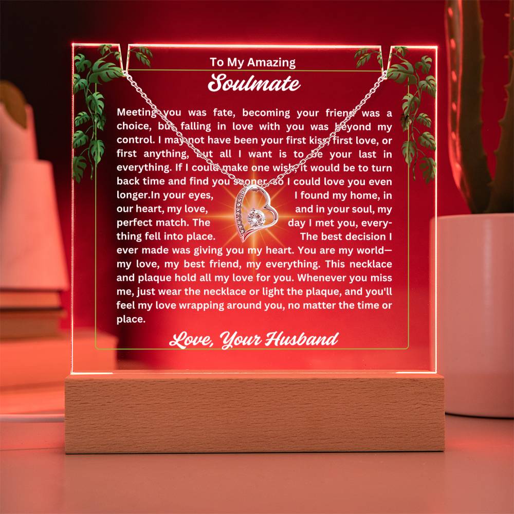 To My Soulmate-Your Last Everything-Personalized this Keepsake 7 LED Light Acrylic Bundle,featuring a Square Acrylic and the beautiful Forever Love Necklace 322 - Essential Home Zone Essential Home Zone Jewelry To My Soulmate-Your Last Everything-Personalized this Keepsake 7 LED Light Acrylic Bundle,featuring a Square Acrylic and the beautiful Forever Love Necklace 322