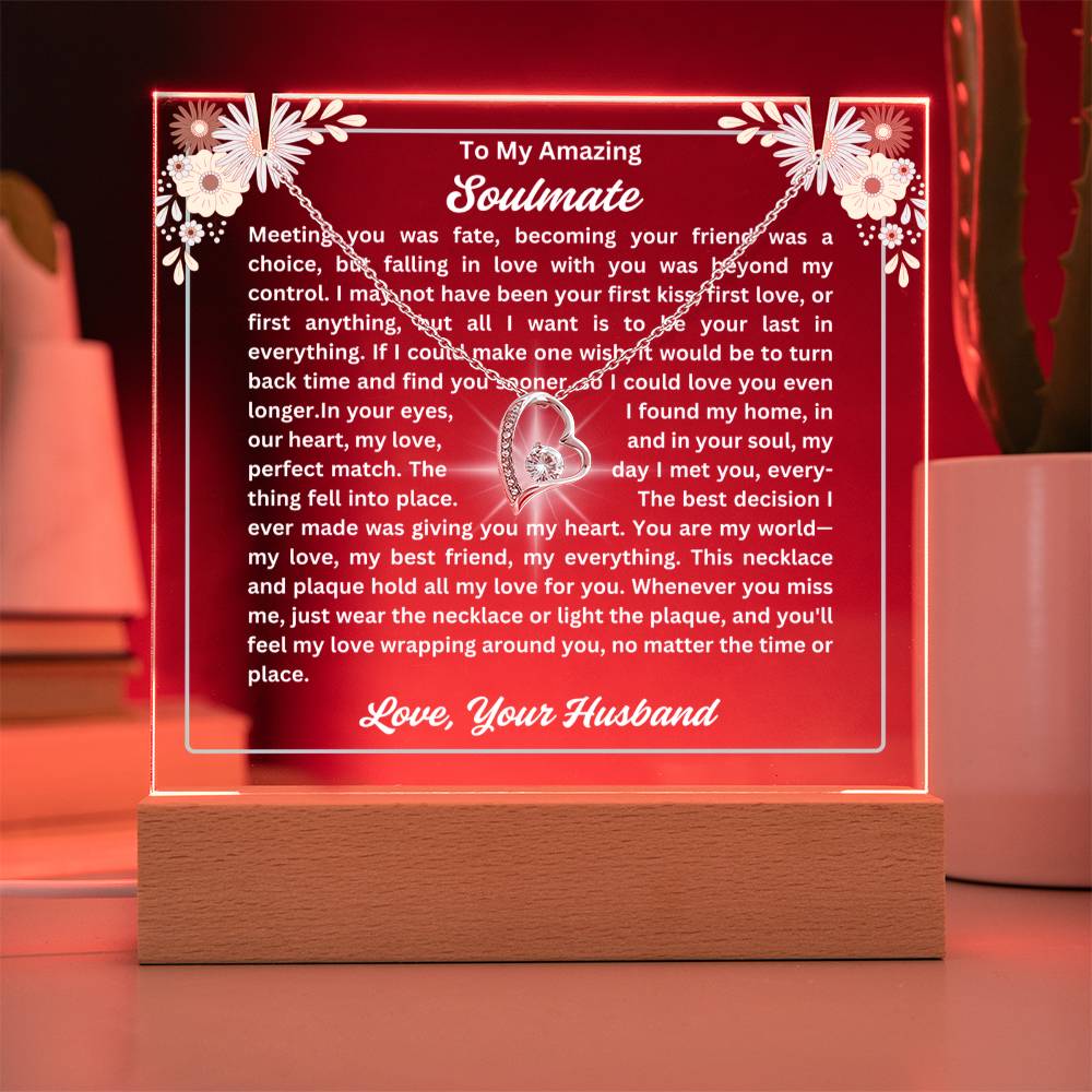 To My Soulmate-Meeting You Was Fate-Personalized this Keepsake 7 LED Light Acrylic Bundle,featuring a Square Acrylic and the beautiful Forever Love Necklace 326 - Essential Home Zone Essential Home Zone Jewelry To My Soulmate-Meeting You Was Fate-Personalized this Keepsake 7 LED Light Acrylic Bundle,featuring a Square Acrylic and the beautiful Forever Love Necklace 326