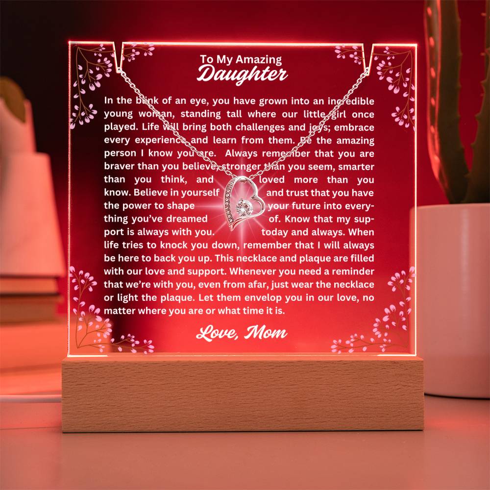 To My Daughter-In The Blink Of An Eye-Personalized this Keepsake 7 LED Light Acrylic Bundle,featuring a Square Acrylic and the beautiful Forever Love Necklace 309 - Essential Home Zone Essential Home Zone Jewelry To My Daughter-In The Blink Of An Eye-Personalized this Keepsake 7 LED Light Acrylic Bundle,featuring a Square Acrylic and the beautiful Forever Love Necklace 309