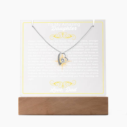 To My Daughter-Braver Than You Believe-Personalized this Keepsake 7 LED Light Acrylic Bundle,featuring a Square Acrylic and the beautiful Forever Love Necklace 45 - Essential Home Zone Essential Home Zone LED Battery Powered Base / 14K White Gold Finish Jewelry To My Daughter-Braver Than You Believe-Personalized this Keepsake 7 LED Light Acrylic Bundle,featuring a Square Acrylic and the beautiful Forever Love Necklace 45