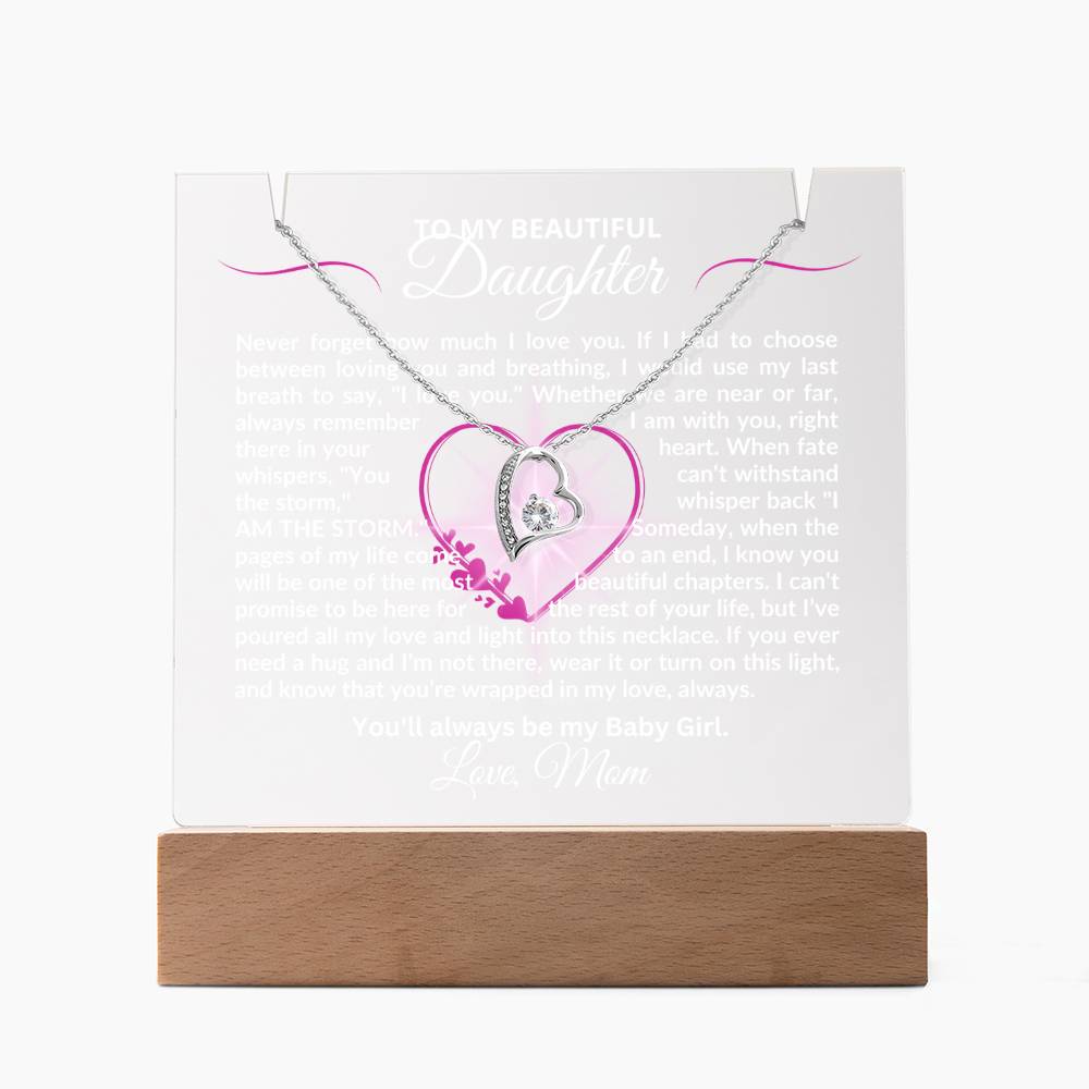 To My Daughter-My Last Breath-Personalized this Keepsake 7 LED Light Acrylic Bundle,featuring a Square Acrylic and the beautiful Forever Love Necklace 248 - Essential Home Zone Essential Home Zone LED Battery Powered Base / 14K White Gold Finish Jewelry To My Daughter-My Last Breath-Personalized this Keepsake 7 LED Light Acrylic Bundle,featuring a Square Acrylic and the beautiful Forever Love Necklace 248