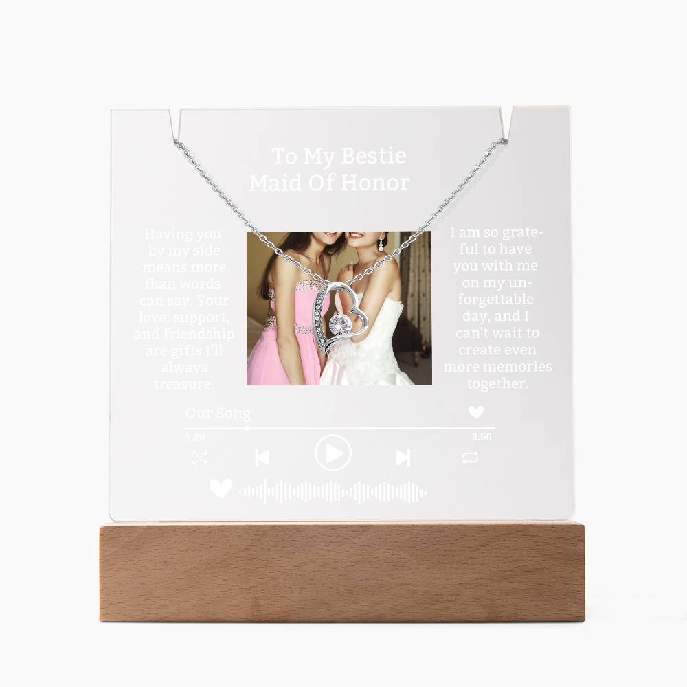 To My Maid Of Honor-Grateful To Have You With Me-Personalize this elegant Keepsake Acrylic Bundle, featuring a stunning Square Acrylic and the beautiful Forever Love Necklace 324 - Essential Home Zone Essential Home Zone LED Battery Powered Base / 14K White Gold Finish Jewelry To My Maid Of Honor-Grateful To Have You With Me-Personalize this elegant Keepsake Acrylic Bundle, featuring a stunning Square Acrylic and the beautiful Forever Love Necklace 324