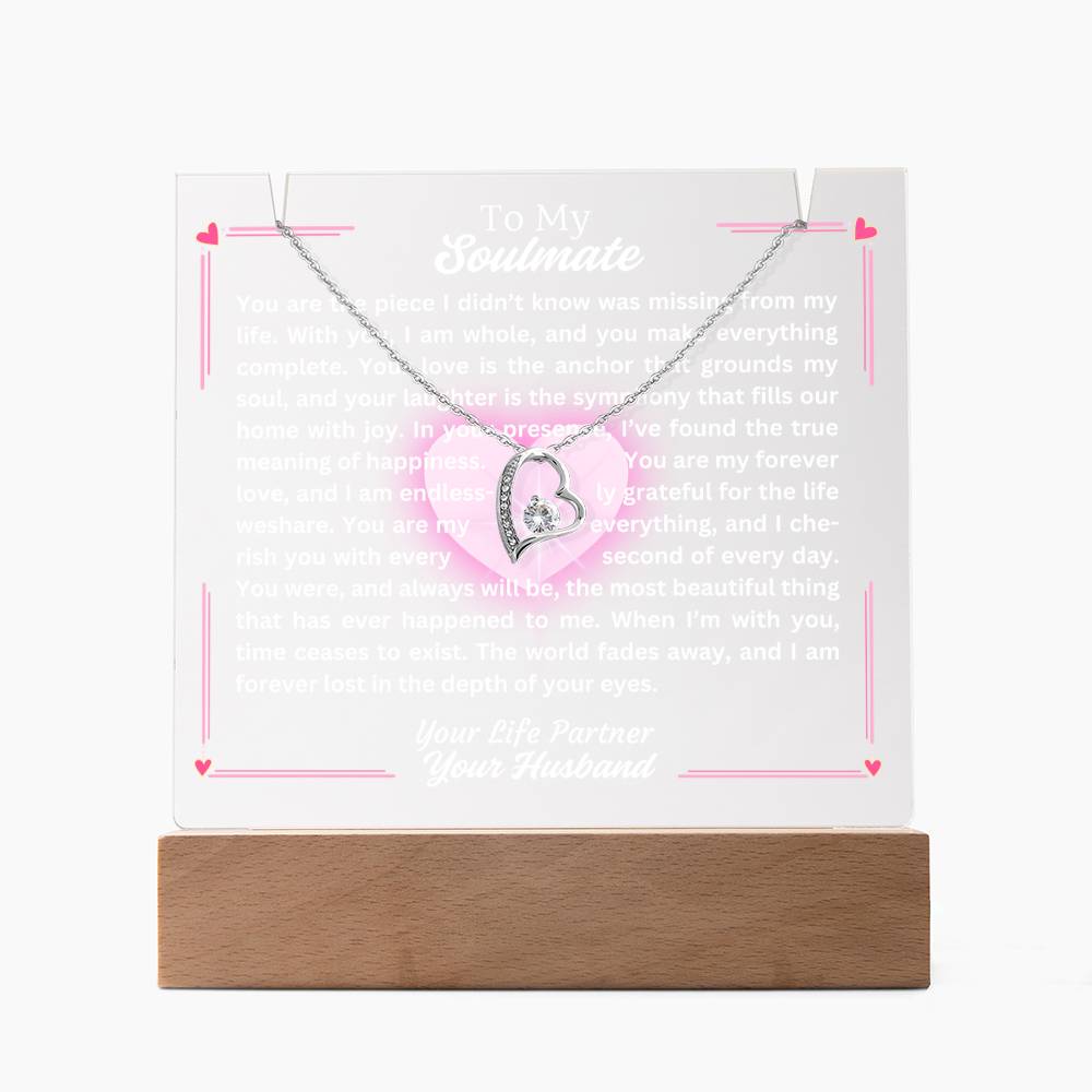 To My Soulmate-Missing Piece-Personalized this Keepsake 7 LED Light Acrylic Bundle,featuring a Square Acrylic and the beautiful Forever Love Necklace 18 - Essential Home Zone Essential Home Zone LED Battery Powered Base / 14K White Gold Finish Jewelry To My Soulmate-Missing Piece-Personalized this Keepsake 7 LED Light Acrylic Bundle,featuring a Square Acrylic and the beautiful Forever Love Necklace 18