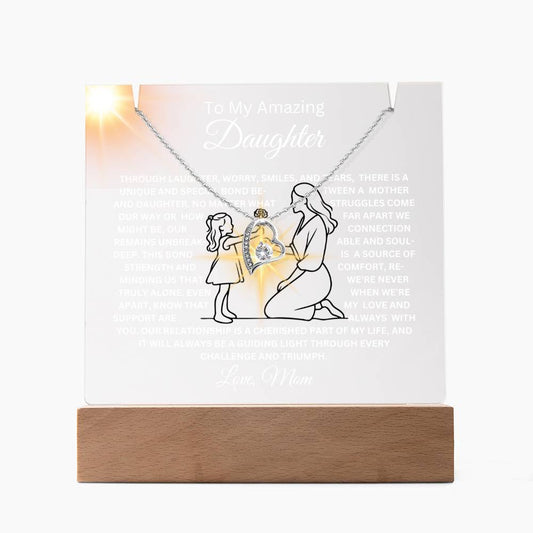 To My Daughter-Unique Bond with Mom-Personalized this Keepsake 7 LED Light Acrylic Bundle,featuring a Square Acrylic and the beautiful Forever Love Necklace 140 - Essential Home Zone Essential Home Zone LED Battery Powered Base / 14K White Gold Finish Jewelry To My Daughter-Unique Bond with Mom-Personalized this Keepsake 7 LED Light Acrylic Bundle,featuring a Square Acrylic and the beautiful Forever Love Necklace 140