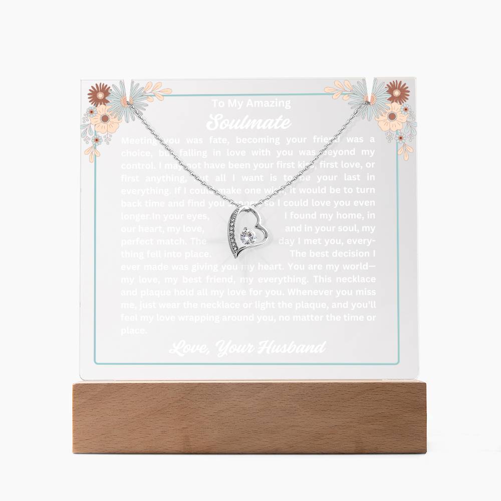 To My Soulmate-Meeting You Was Fate-Personalized this Keepsake 7 LED Light Acrylic Bundle,featuring a Square Acrylic and the beautiful Forever Love Necklace 326 - Essential Home Zone Essential Home Zone LED Battery Powered Base / 14K White Gold Finish Jewelry To My Soulmate-Meeting You Was Fate-Personalized this Keepsake 7 LED Light Acrylic Bundle,featuring a Square Acrylic and the beautiful Forever Love Necklace 326