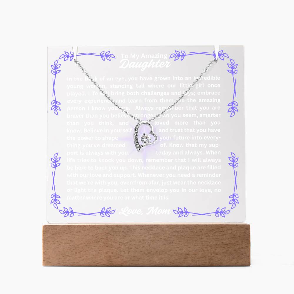 To My Daughter-In A Blink Of An Eye-Personalized this Keepsake 7 LED Light Acrylic Bundle,featuring a Square Acrylic and the beautiful Forever Love Necklace 305 - Essential Home Zone Essential Home Zone LED Battery Powered Base / 14K White Gold Finish Jewelry To My Daughter-In A Blink Of An Eye-Personalized this Keepsake 7 LED Light Acrylic Bundle,featuring a Square Acrylic and the beautiful Forever Love Necklace 305