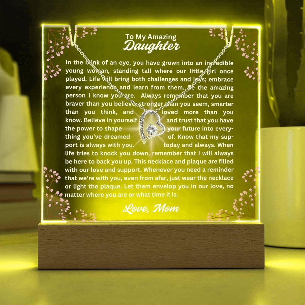 To My Daughter-In The Blink Of An Eye-Personalized this Keepsake 7 LED Light Acrylic Bundle,featuring a Square Acrylic and the beautiful Forever Love Necklace 309 - Essential Home Zone Essential Home Zone Jewelry To My Daughter-In The Blink Of An Eye-Personalized this Keepsake 7 LED Light Acrylic Bundle,featuring a Square Acrylic and the beautiful Forever Love Necklace 309