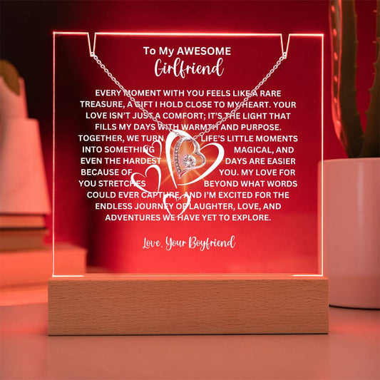 To My Girlfriend-Personalized this elegant LED lighted Keepsake Acrylic Bundle, featuring a stunning Square Acrylic and the beautiful Forever Love Necklace 226