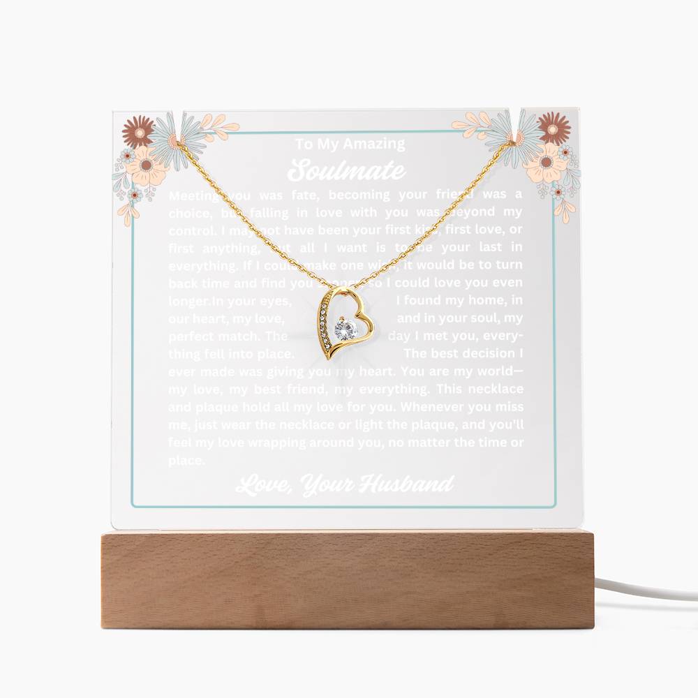 To My Soulmate-Meeting You Was Fate-Personalized this Keepsake 7 LED Light Acrylic Bundle,featuring a Square Acrylic and the beautiful Forever Love Necklace 326 - Essential Home Zone Essential Home Zone LED Corded Base / 18K Yellow Gold Finish Jewelry To My Soulmate-Meeting You Was Fate-Personalized this Keepsake 7 LED Light Acrylic Bundle,featuring a Square Acrylic and the beautiful Forever Love Necklace 326