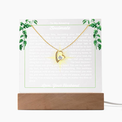 To My Soulmate-Your Last Everything-Personalized this Keepsake 7 LED Light Acrylic Bundle,featuring a Square Acrylic and the beautiful Forever Love Necklace 322 - Essential Home Zone Essential Home Zone LED Corded Base / 18K Yellow Gold Finish Jewelry To My Soulmate-Your Last Everything-Personalized this Keepsake 7 LED Light Acrylic Bundle,featuring a Square Acrylic and the beautiful Forever Love Necklace 322