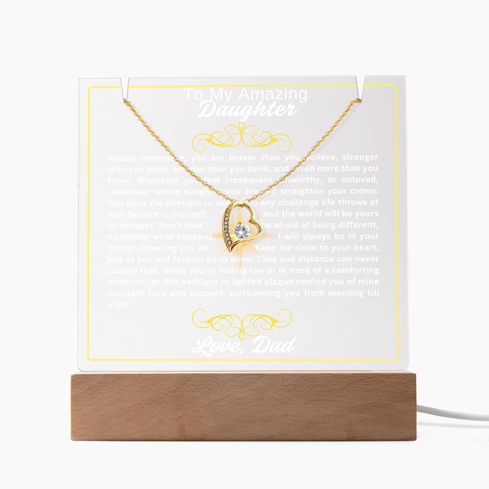 To My Daughter-Braver Than You Believe-Personalized this Keepsake 7 LED Light Acrylic Bundle,featuring a Square Acrylic and the beautiful Forever Love Necklace 45 - Essential Home Zone Essential Home Zone LED Corded Base / 18K Yellow Gold Finish Jewelry To My Daughter-Braver Than You Believe-Personalized this Keepsake 7 LED Light Acrylic Bundle,featuring a Square Acrylic and the beautiful Forever Love Necklace 45