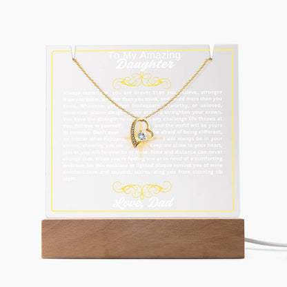 To My Daughter-Braver Than You Believe-Personalized this Keepsake 7 LED Light Acrylic Bundle,featuring a Square Acrylic and the beautiful Forever Love Necklace 45 - Essential Home Zone Essential Home Zone LED Corded Base / 18K Yellow Gold Finish Jewelry To My Daughter-Braver Than You Believe-Personalized this Keepsake 7 LED Light Acrylic Bundle,featuring a Square Acrylic and the beautiful Forever Love Necklace 45