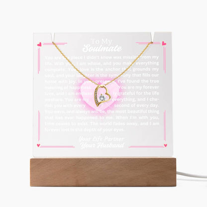 To My Soulmate-Missing Piece-Personalized this Keepsake 7 LED Light Acrylic Bundle,featuring a Square Acrylic and the beautiful Forever Love Necklace 18 - Essential Home Zone Essential Home Zone LED Corded Base / 18K Yellow Gold Finish Jewelry To My Soulmate-Missing Piece-Personalized this Keepsake 7 LED Light Acrylic Bundle,featuring a Square Acrylic and the beautiful Forever Love Necklace 18