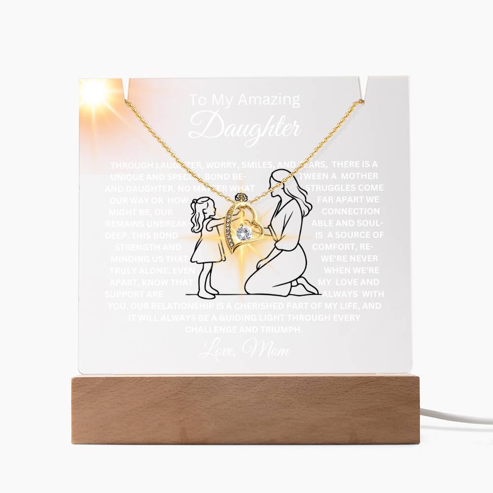 To My Daughter-Unique Bond with Mom-Personalized this Keepsake 7 LED Light Acrylic Bundle,featuring a Square Acrylic and the beautiful Forever Love Necklace 140 - Essential Home Zone Essential Home Zone LED Corded Base / 18K Yellow Gold Finish Jewelry To My Daughter-Unique Bond with Mom-Personalized this Keepsake 7 LED Light Acrylic Bundle,featuring a Square Acrylic and the beautiful Forever Love Necklace 140