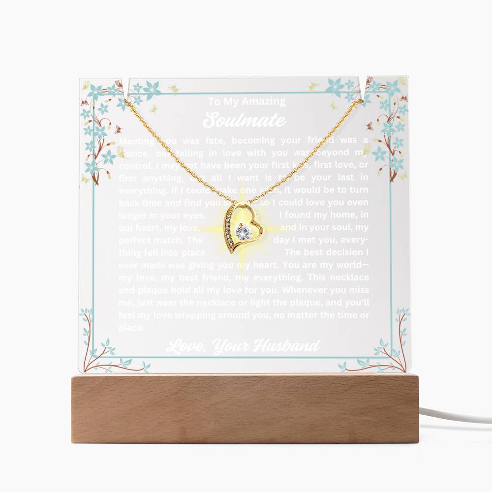 To My Soulmate-Your Last Everything-Personalized this Keepsake 7 LED Light Acrylic Bundle,featuring a Square Acrylic and the beautiful Forever Love Necklace 328 - Essential Home Zone Essential Home Zone LED Corded Base / 18K Yellow Gold Finish Jewelry To My Soulmate-Your Last Everything-Personalized this Keepsake 7 LED Light Acrylic Bundle,featuring a Square Acrylic and the beautiful Forever Love Necklace 328