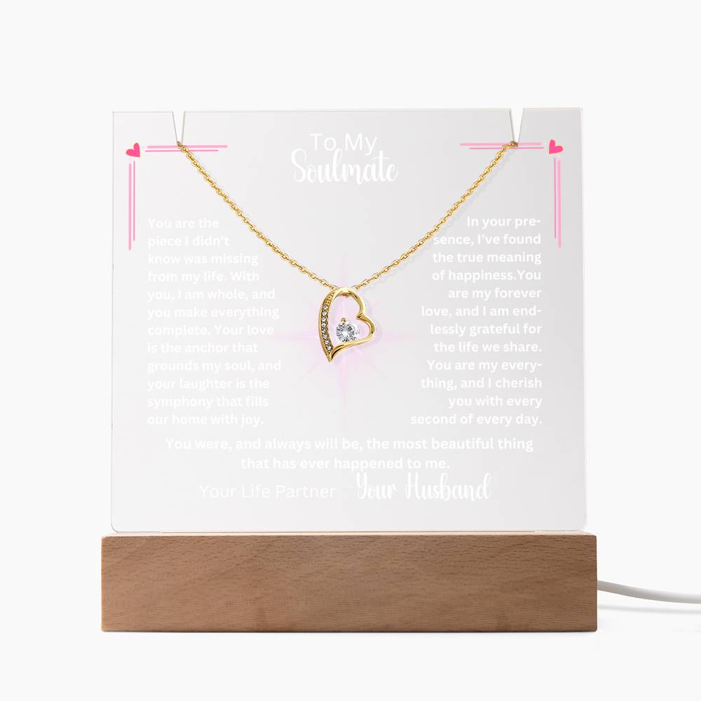 To My Soulmate-Personalized this elegant Keepsake Acrylic Bundle, featuring a stunning Square Acrylic and the beautiful Forever Love Necklace