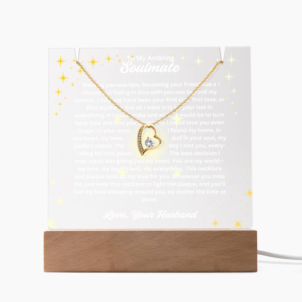 To My Soulmate-Your Last Everything-Personalized this Keepsake 7 LED Light Acrylic Bundle,featuring a Square Acrylic and the beautiful Forever Love Necklace 333 - Essential Home Zone Essential Home Zone LED Corded Base / 18K Yellow Gold Finish Jewelry To My Soulmate-Your Last Everything-Personalized this Keepsake 7 LED Light Acrylic Bundle,featuring a Square Acrylic and the beautiful Forever Love Necklace 333