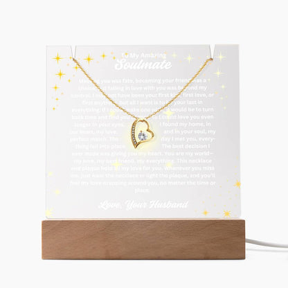 To My Soulmate-Your Last Everything-Personalized this Keepsake 7 LED Light Acrylic Bundle,featuring a Square Acrylic and the beautiful Forever Love Necklace 333 - Essential Home Zone Essential Home Zone LED Corded Base / 18K Yellow Gold Finish Jewelry To My Soulmate-Your Last Everything-Personalized this Keepsake 7 LED Light Acrylic Bundle,featuring a Square Acrylic and the beautiful Forever Love Necklace 333