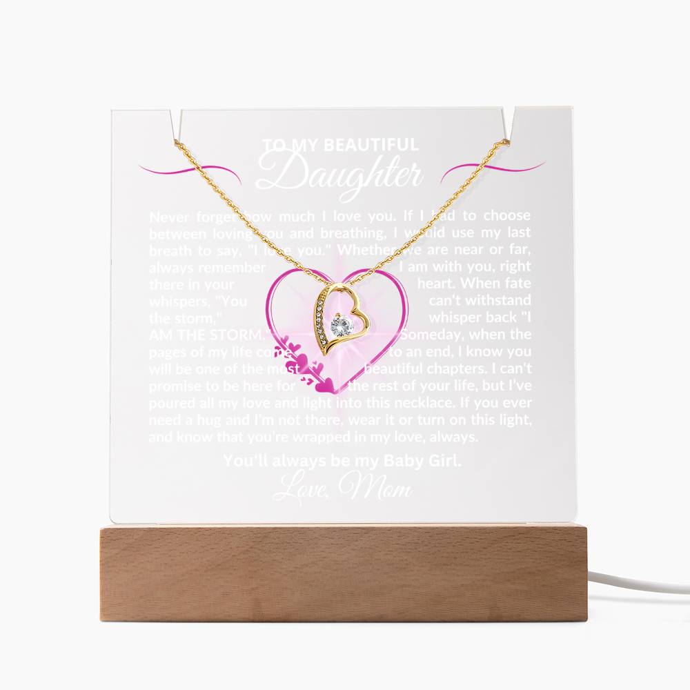 To My Daughter-My Last Breath-Personalized this Keepsake 7 LED Light Acrylic Bundle,featuring a Square Acrylic and the beautiful Forever Love Necklace 248 - Essential Home Zone Essential Home Zone LED Corded Base / 18K Yellow Gold Finish Jewelry To My Daughter-My Last Breath-Personalized this Keepsake 7 LED Light Acrylic Bundle,featuring a Square Acrylic and the beautiful Forever Love Necklace 248