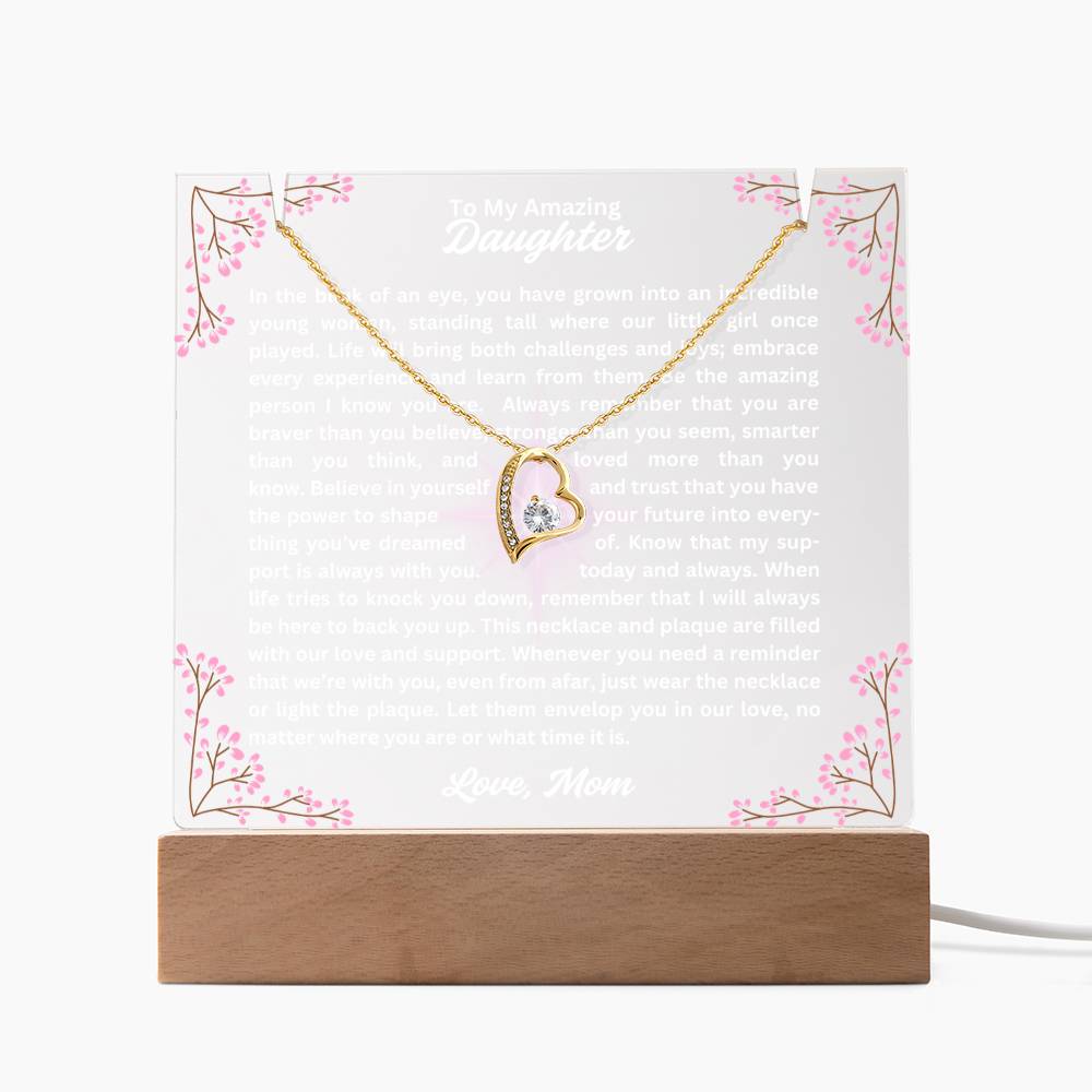 To My Daughter-In The Blink Of An Eye-Personalized this Keepsake 7 LED Light Acrylic Bundle,featuring a Square Acrylic and the beautiful Forever Love Necklace 309 - Essential Home Zone Essential Home Zone LED Corded Base / 18K Yellow Gold Finish Jewelry To My Daughter-In The Blink Of An Eye-Personalized this Keepsake 7 LED Light Acrylic Bundle,featuring a Square Acrylic and the beautiful Forever Love Necklace 309