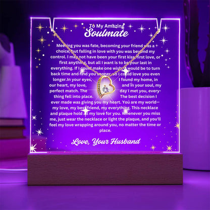 To My Soulmate-Your Last Everything-Personalized this Keepsake 7 LED Light Acrylic Bundle,featuring a Square Acrylic and the beautiful Forever Love Necklace 333 - Essential Home Zone Essential Home Zone Jewelry To My Soulmate-Your Last Everything-Personalized this Keepsake 7 LED Light Acrylic Bundle,featuring a Square Acrylic and the beautiful Forever Love Necklace 333