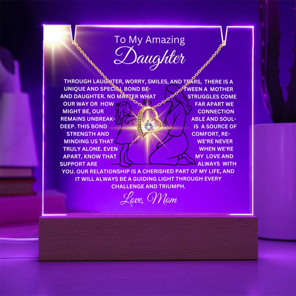 To My Daughter-Unique Bond with Mom-Personalized this Keepsake 7 LED Light Acrylic Bundle,featuring a Square Acrylic and the beautiful Forever Love Necklace 140 - Essential Home Zone Essential Home Zone Jewelry To My Daughter-Unique Bond with Mom-Personalized this Keepsake 7 LED Light Acrylic Bundle,featuring a Square Acrylic and the beautiful Forever Love Necklace 140