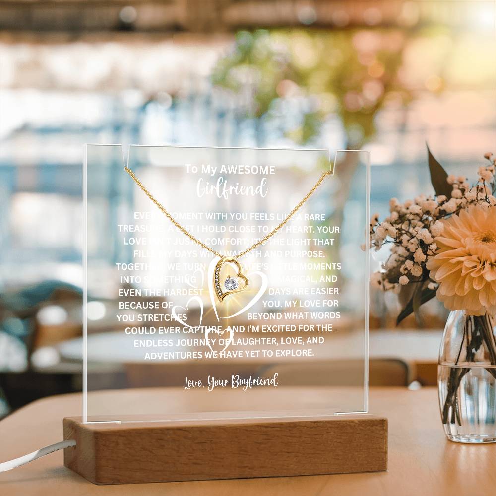 To My Girlfriend-Personalized this elegant LED lighted Keepsake Acrylic Bundle, featuring a stunning Square Acrylic and the beautiful Forever Love Necklace 226