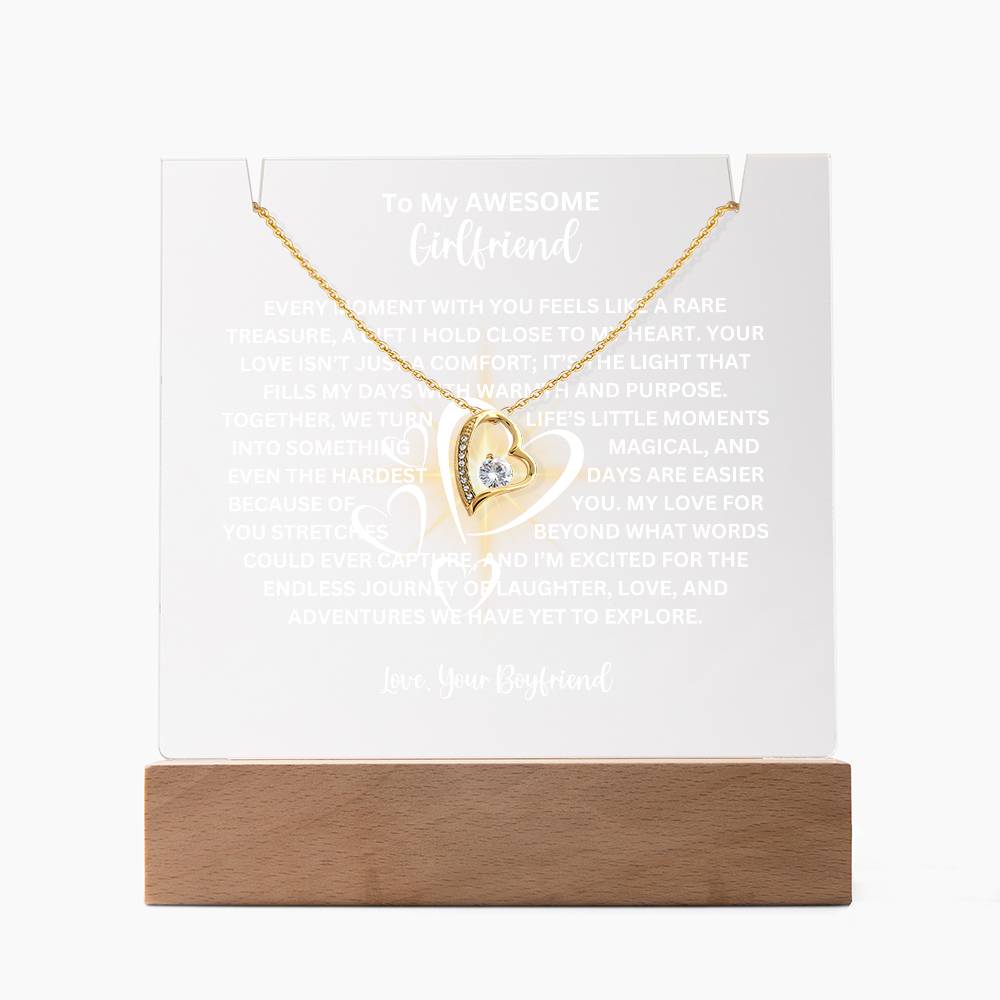 To My Girlfriend-Personalized this elegant LED lighted Keepsake Acrylic Bundle, featuring a stunning Square Acrylic and the beautiful Forever Love Necklace 226