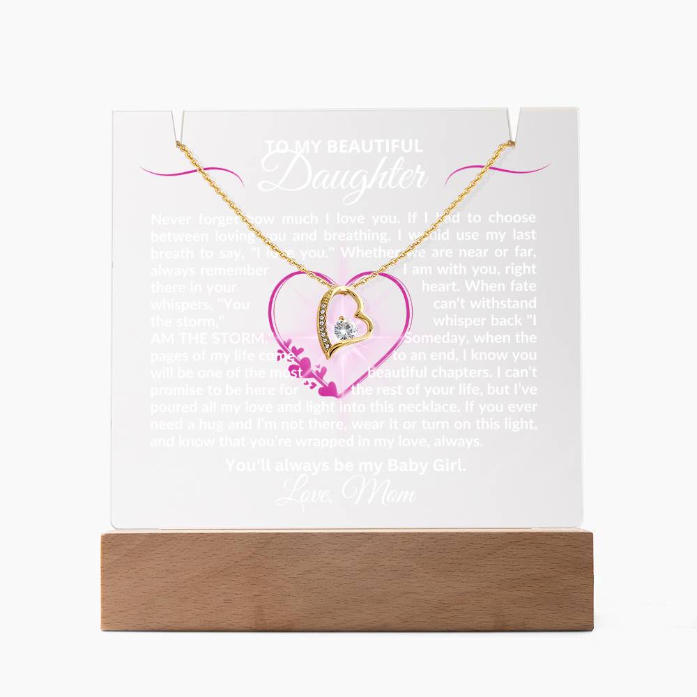 To My Daughter-My Last Breath-Personalized this Keepsake 7 LED Light Acrylic Bundle,featuring a Square Acrylic and the beautiful Forever Love Necklace 248 - Essential Home Zone Essential Home Zone LED Battery Powered Base / 18K Yellow Gold Finish Jewelry To My Daughter-My Last Breath-Personalized this Keepsake 7 LED Light Acrylic Bundle,featuring a Square Acrylic and the beautiful Forever Love Necklace 248