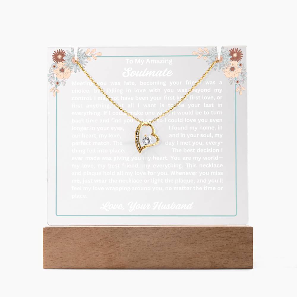 To My Soulmate-Meeting You Was Fate-Personalized this Keepsake 7 LED Light Acrylic Bundle,featuring a Square Acrylic and the beautiful Forever Love Necklace 326 - Essential Home Zone Essential Home Zone LED Battery Powered Base / 18K Yellow Gold Finish Jewelry To My Soulmate-Meeting You Was Fate-Personalized this Keepsake 7 LED Light Acrylic Bundle,featuring a Square Acrylic and the beautiful Forever Love Necklace 326