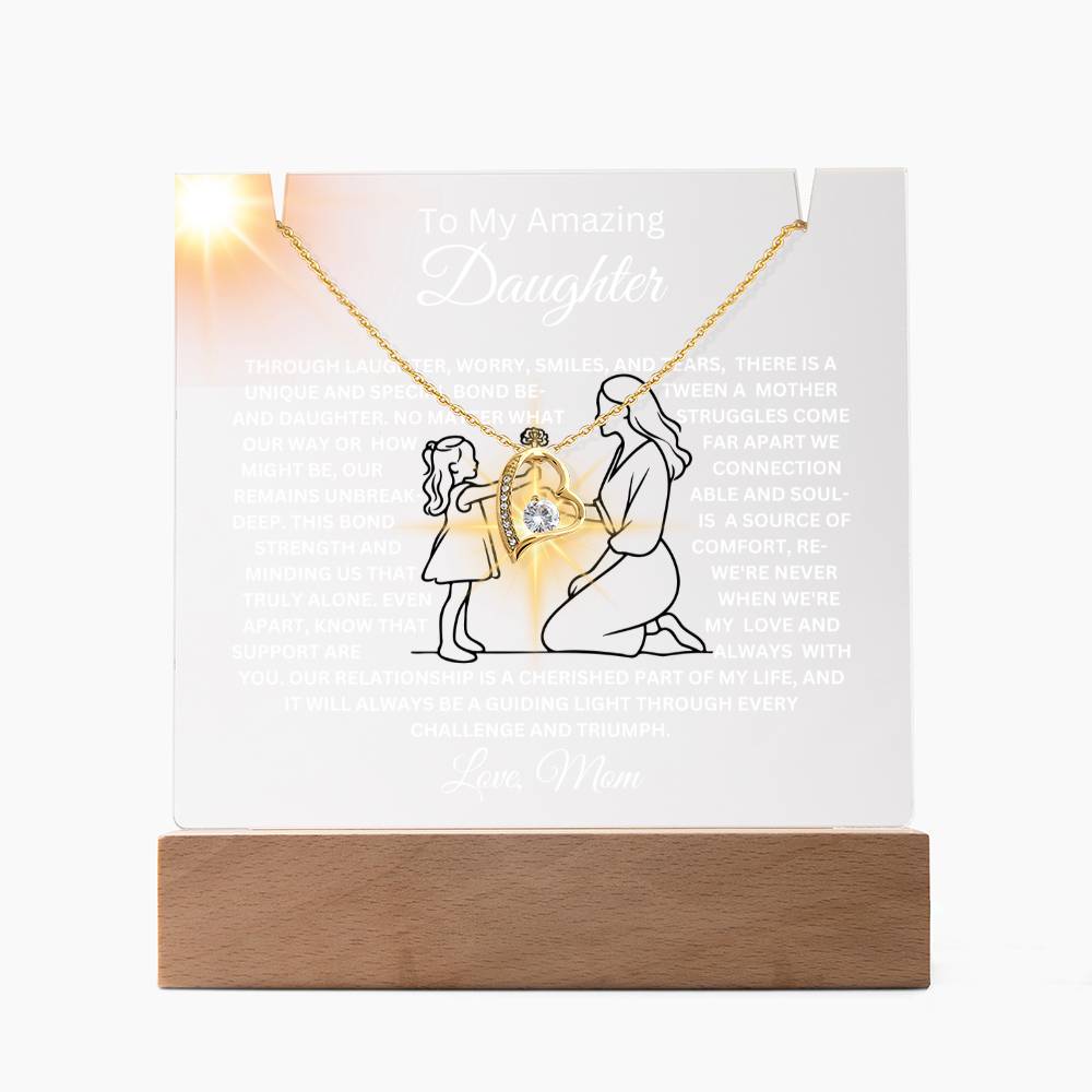 To My Daughter-Unique Bond with Mom-Personalized this Keepsake 7 LED Light Acrylic Bundle,featuring a Square Acrylic and the beautiful Forever Love Necklace 140 - Essential Home Zone Essential Home Zone LED Battery Powered Base / 18K Yellow Gold Finish Jewelry To My Daughter-Unique Bond with Mom-Personalized this Keepsake 7 LED Light Acrylic Bundle,featuring a Square Acrylic and the beautiful Forever Love Necklace 140