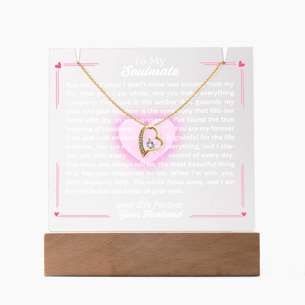 To My Soulmate-Missing Piece-Personalized this Keepsake 7 LED Light Acrylic Bundle,featuring a Square Acrylic and the beautiful Forever Love Necklace 18 - Essential Home Zone Essential Home Zone LED Battery Powered Base / 18K Yellow Gold Finish Jewelry To My Soulmate-Missing Piece-Personalized this Keepsake 7 LED Light Acrylic Bundle,featuring a Square Acrylic and the beautiful Forever Love Necklace 18