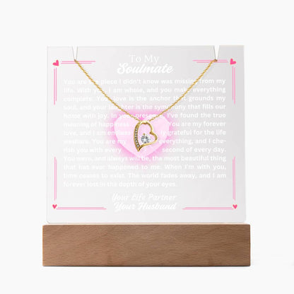 To My Soulmate-Missing Piece-Personalized this Keepsake 7 LED Light Acrylic Bundle,featuring a Square Acrylic and the beautiful Forever Love Necklace 18 - Essential Home Zone Essential Home Zone LED Battery Powered Base / 18K Yellow Gold Finish Jewelry To My Soulmate-Missing Piece-Personalized this Keepsake 7 LED Light Acrylic Bundle,featuring a Square Acrylic and the beautiful Forever Love Necklace 18