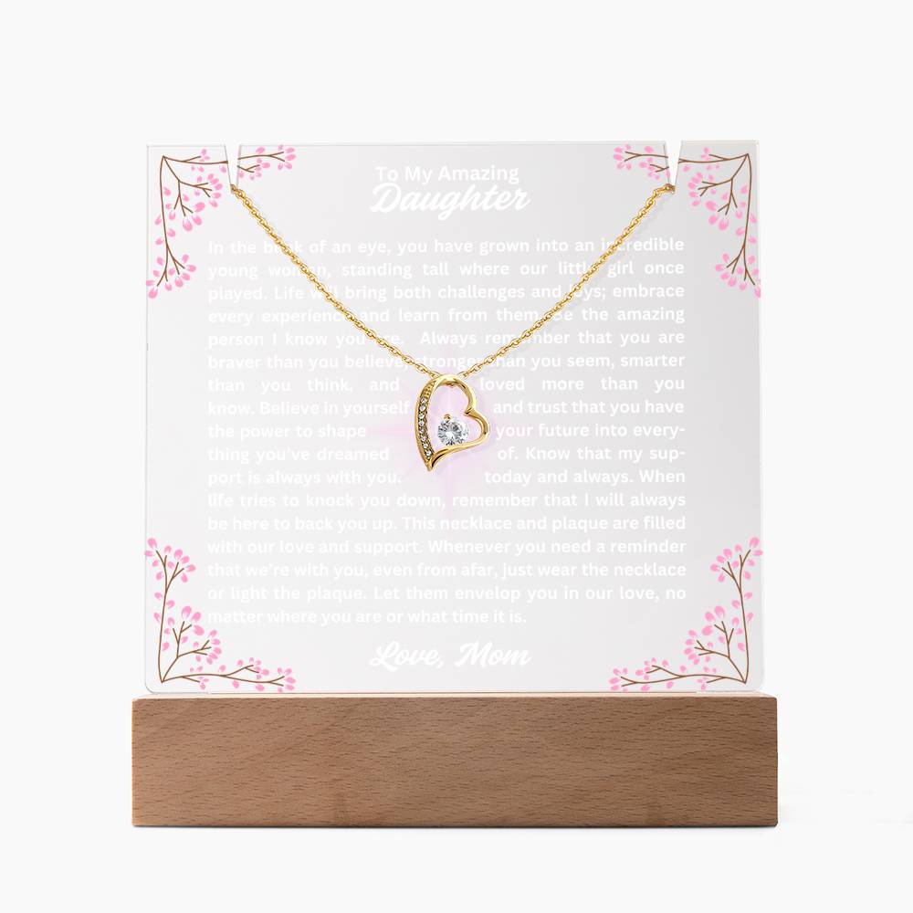 To My Daughter-In The Blink Of An Eye-Personalized this Keepsake 7 LED Light Acrylic Bundle,featuring a Square Acrylic and the beautiful Forever Love Necklace 309 - Essential Home Zone Essential Home Zone LED Battery Powered Base / 18K Yellow Gold Finish Jewelry To My Daughter-In The Blink Of An Eye-Personalized this Keepsake 7 LED Light Acrylic Bundle,featuring a Square Acrylic and the beautiful Forever Love Necklace 309