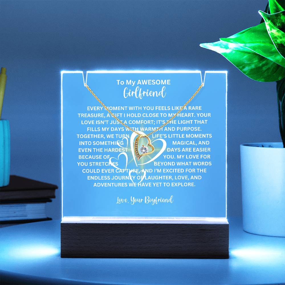 To My Girlfriend-Personalized this elegant LED lighted Keepsake Acrylic Bundle, featuring a stunning Square Acrylic and the beautiful Forever Love Necklace 226