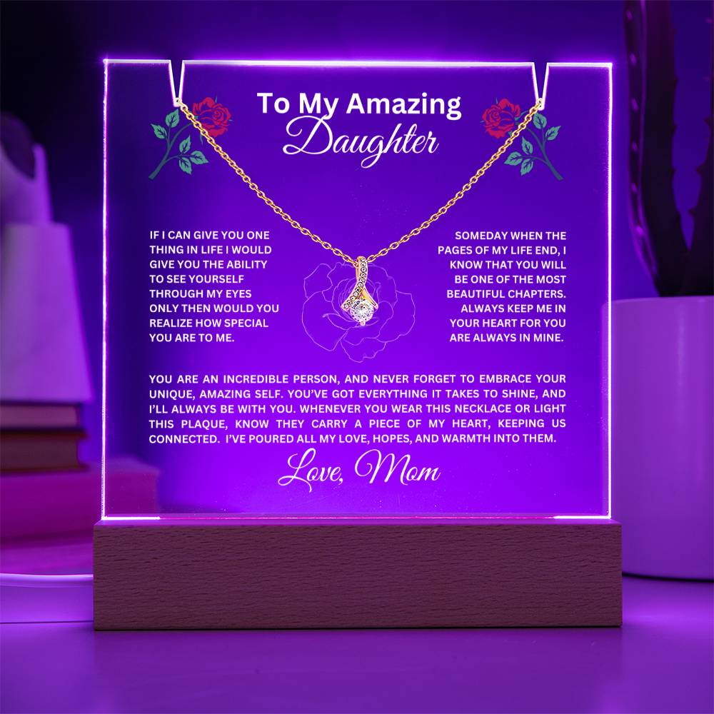 To My Daughter-Personalized this stunning Square Acrylic and the beautiful Alluring Necklace 56