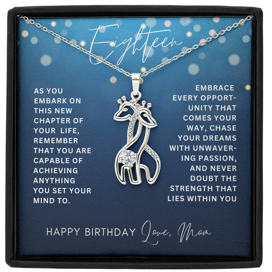 Eighteen-Show your special someone that they share these remarkable qualities with a meaningful gesture of love. With this personalized charming Giraffe Necklace 201