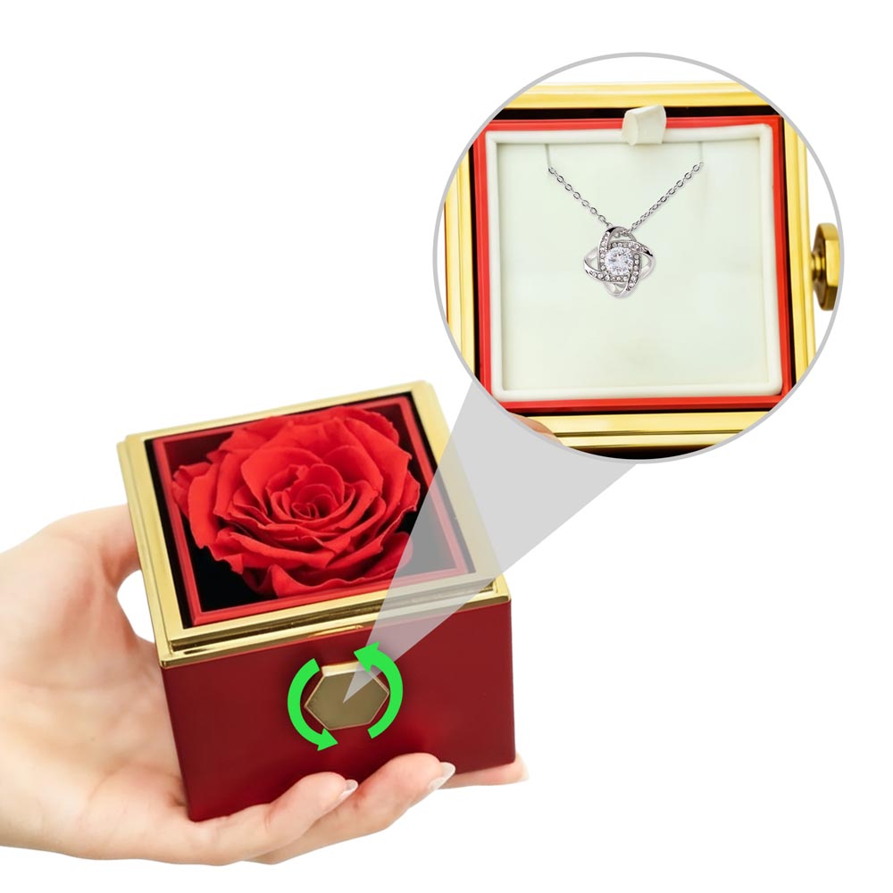For Her-Love Knot Necklace with rotating Rose Box