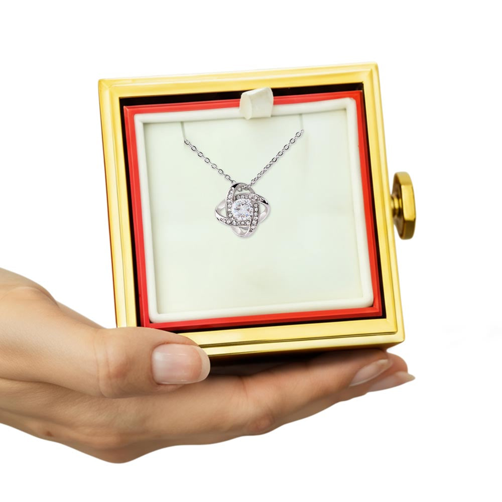 For Her-Love Knot Necklace with rotating Rose Box