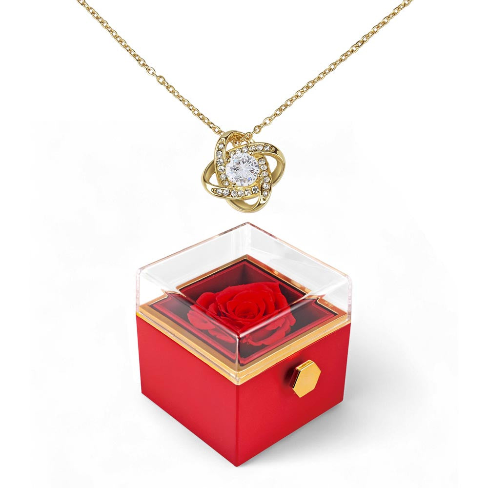 For Her-Love Knot Necklace with rotating Rose Box