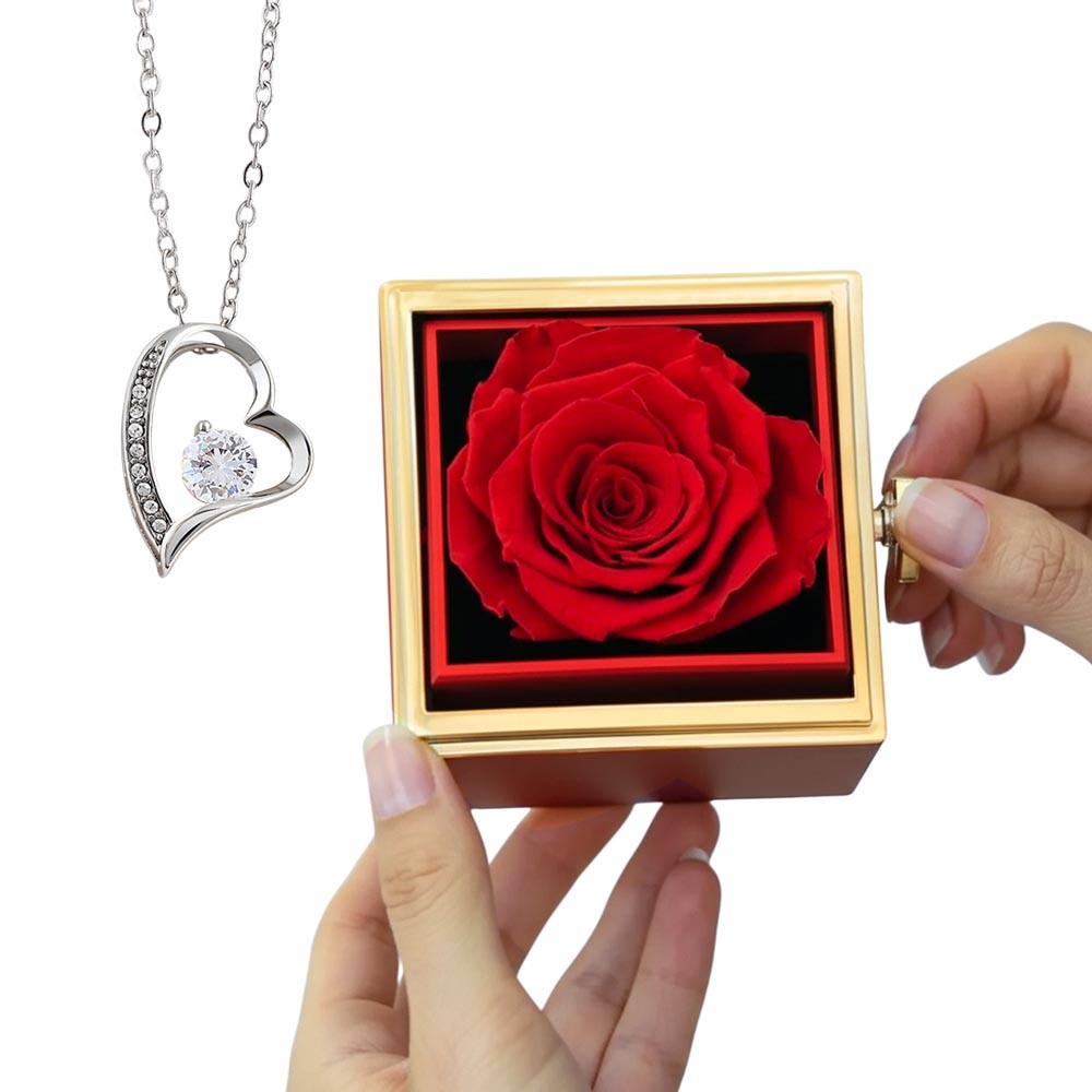 For Her-Forever Love  Necklace with rotating Rose Box