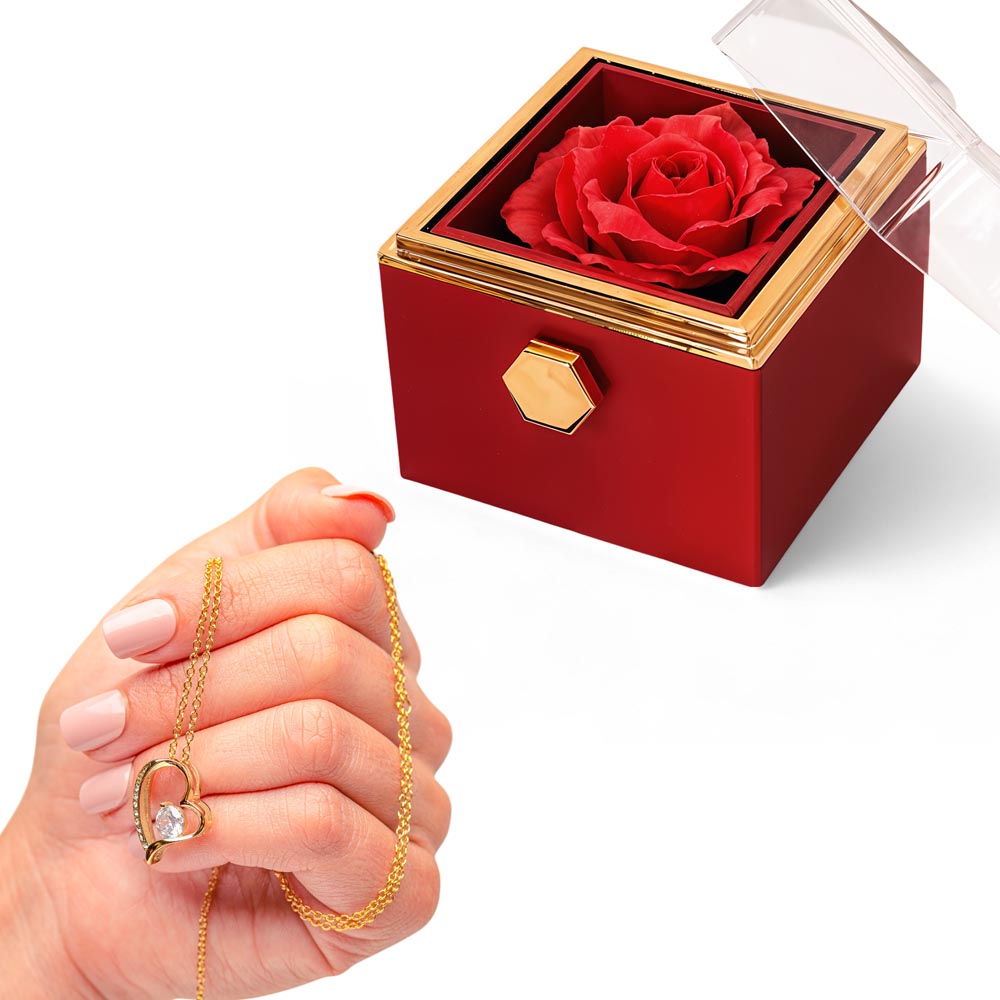 For Her-Forever Love  Necklace with rotating Rose Box