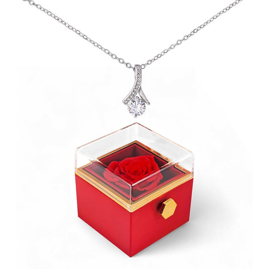For Her-Alluring  Necklace with rotating Rose Box